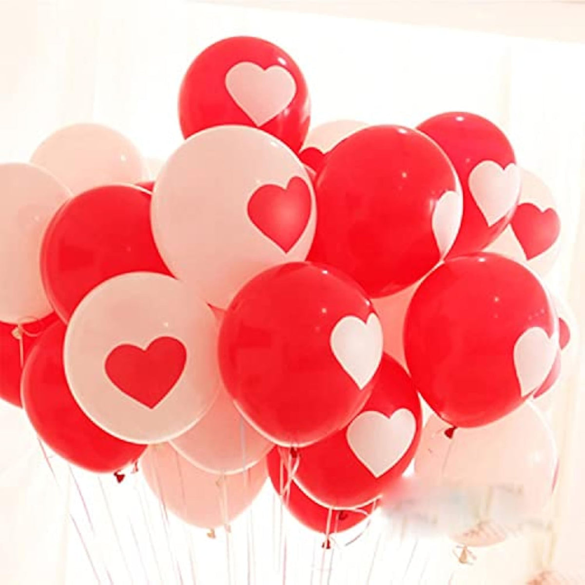 50 Packs Love Balloons 12 Inches Printed Heart Balloons For Wedding Romantic Decoration - 25Pcs White Balloons With White Red