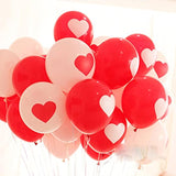 50 Packs Love Balloons 12 Inches Printed Heart Balloons For Wedding Romantic Decoration - 25Pcs White Balloons With White Red