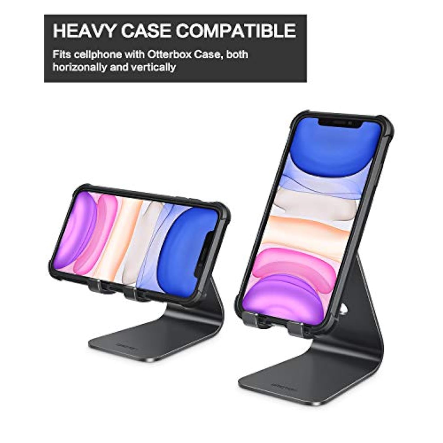 Omoton Upgraded Aluminum Cell Phone Stand, C1 Durable Cellphone Dock With Protective Pads, Smart Stand Designed For 14 Plus, 14/13/12/11 Pro Max Xr Xs, Ipad Mini, Android Phones?Black