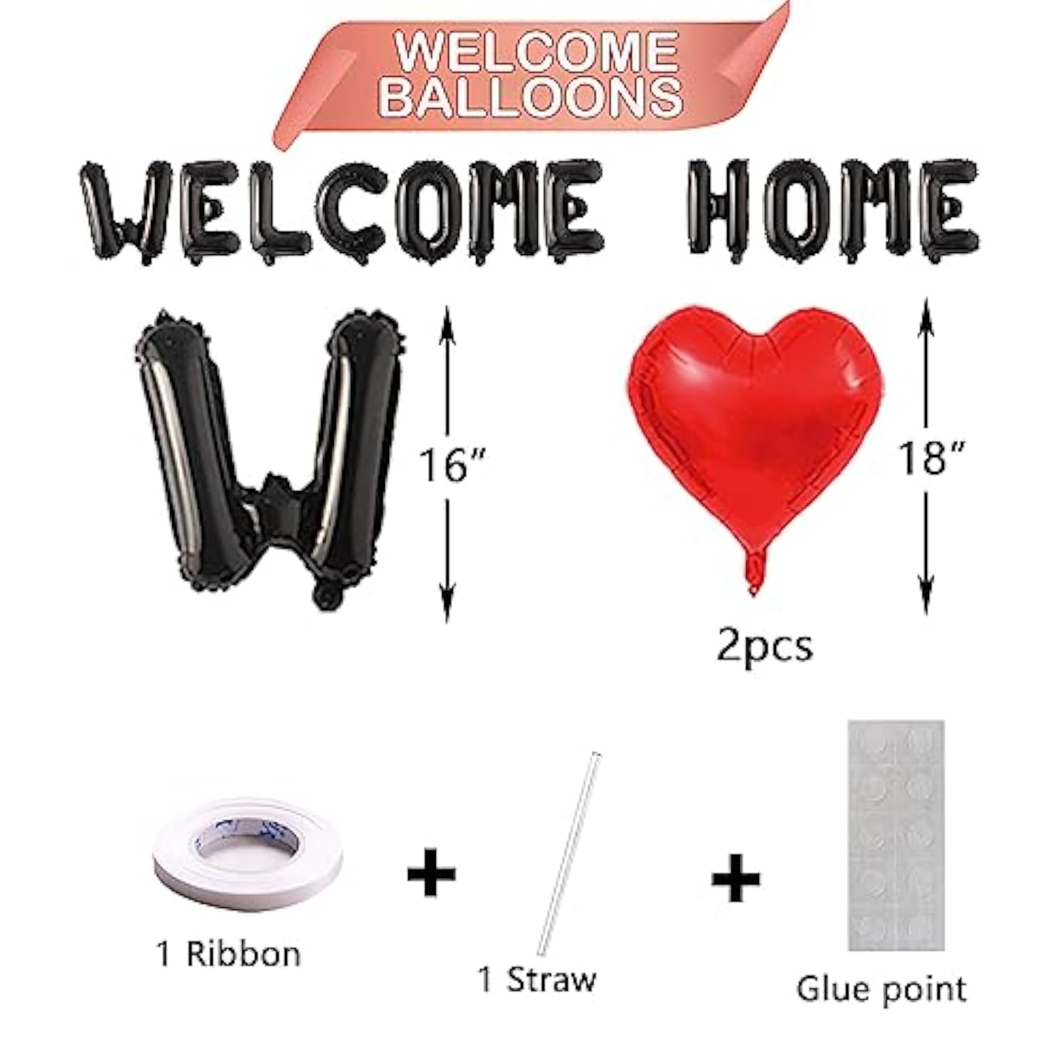 Black “Welcome Home” balloon banner for homecoming party decorations