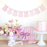 Pink Gingham Baby Dress Bodysuit Banner Floral Bow Baby Shower Decor