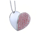 128Gb Crystal Loving Heart Jewelry Usb Flash Drive Memory Stick With Necklace,Pink