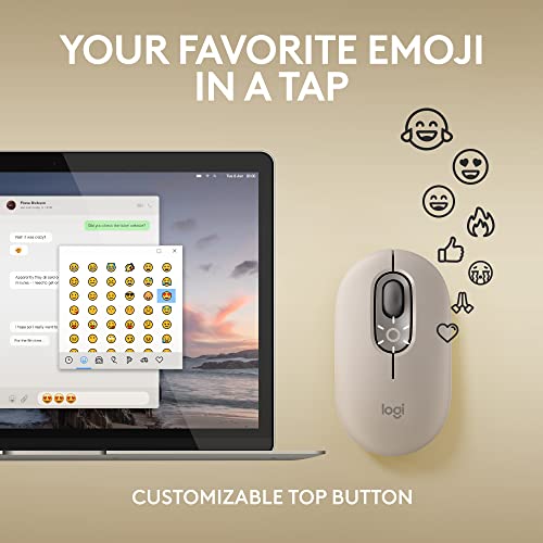 Pop Mouse, Wireless Mouse With Customizable Emojis, Silenttouch Technology, Precision/Speed Scroll, Compact Design, Bluetooth, Multi-Device, Os Compatible - Mist