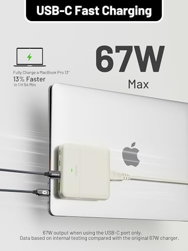 USB C Charging Station 67W, 4-Port Slim USB C Charger Block for iPhone 17/16/15, MacBook Air/Pro with 5ft Extension Cord, 3 USBC, 1 USB-A, Fast