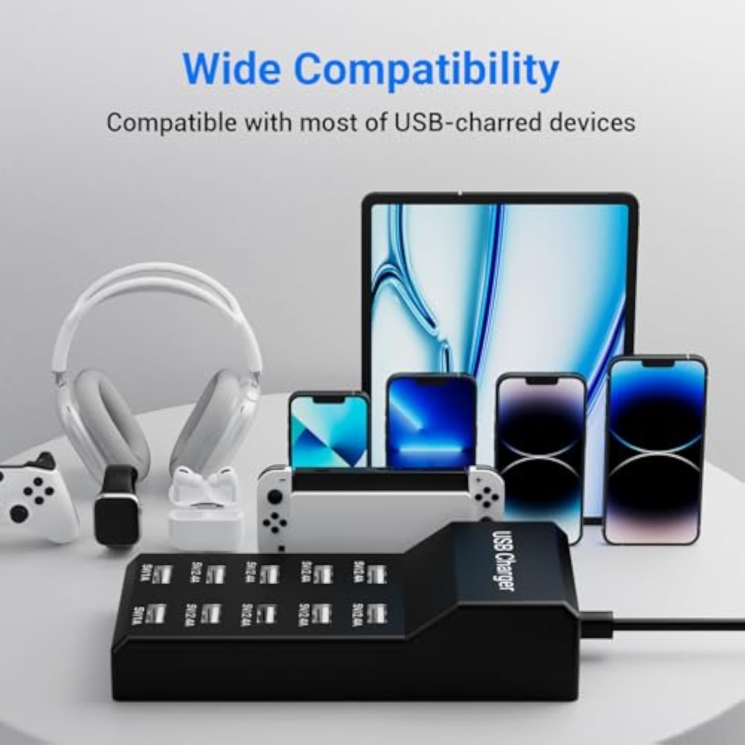 10-Port Usb Charger Station, 50W10A Multiport Charger Hub For Iphone, Galaxy, Ipad & More