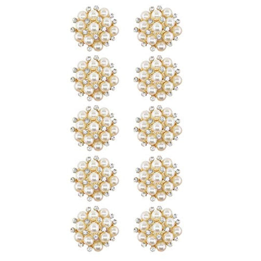 10 Pcs Pearl Rhinestone Buttons Crystal Embellishments Sew On Clothing
