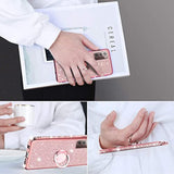 For Galaxy Note 20 Case With Ring Stand Lanyard Strap, Cute Bling Shiny Glitter Girly Women Drop Protection Shockproof 2-Layer Protective Phone Cover For Samsung Note 20 5G - Rose Gold