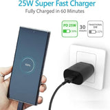 25W Samsung Charger Super Fast Charging Type C Charger Usb C Samsung Fast Charger Compatible With Galaxy S25/S25+/S24/S23/S22/S21/Plus/Ultra/Fe/A16/A15/A56/A55/C55/Note 20/10/Z Fold/Z Flip/Galaxy Tab