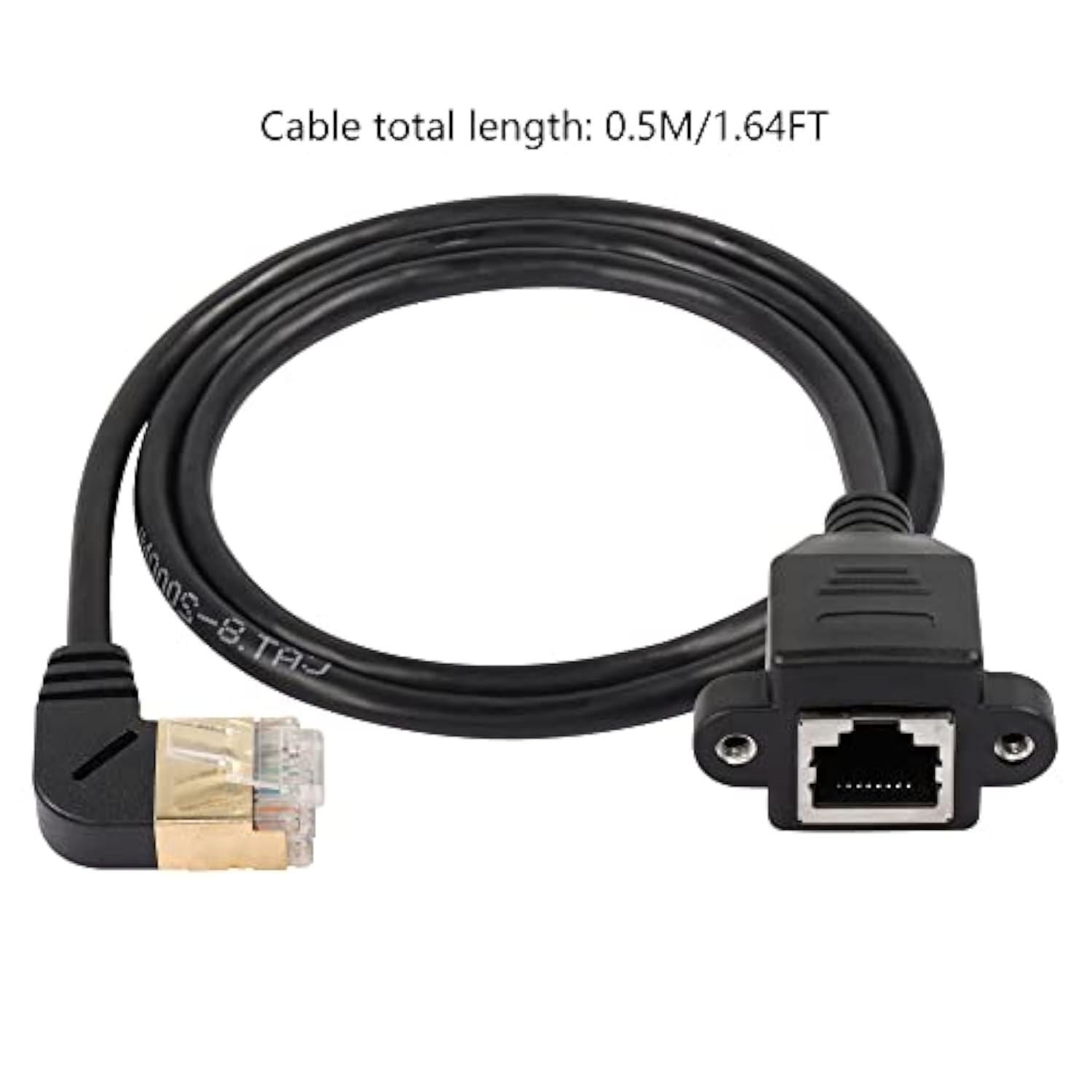 90 Degree Left Angle Cat8 Lan Cable, Rj45 Male To Female Shielded Ethernet Net
