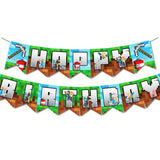 Pixel Happy Birthday Banner Pre-Strung - 10 Ft Video Game Birthday Decorations Pixel Bday Decorations Miner Backdrop Gaming Birthday Party Decorations Gamer Party Decorations