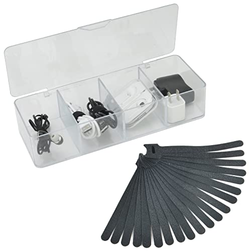 Electronics Organizer 6 Sections Clear Acrylic Cable Storage Bin Box Cord Holder With 20 Pcs Reusable Fastening Fabric Cable Ties Straps Cord Wraps (6 Sections/With Cover)