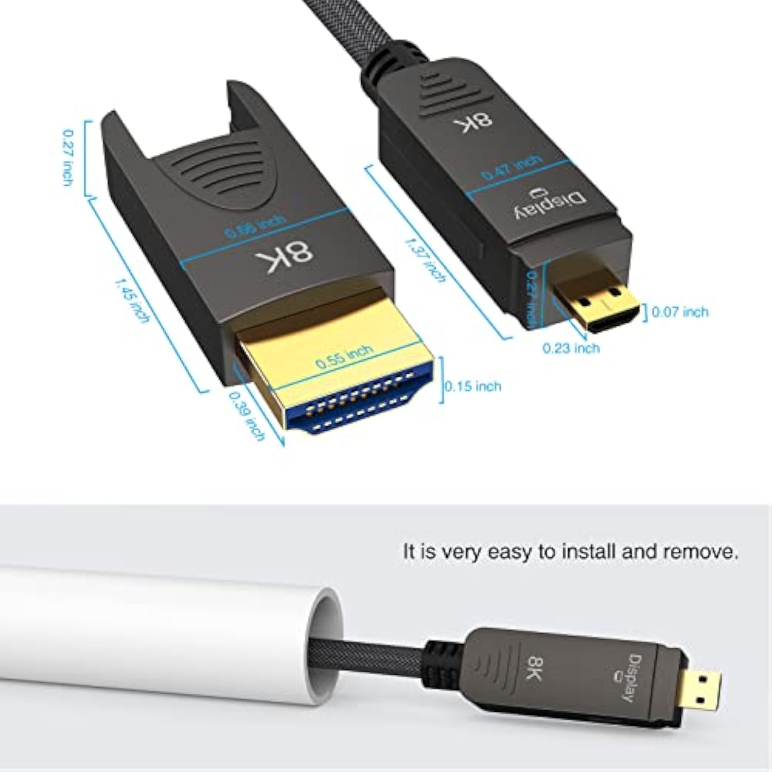 8K Fiber Optic Hdmi 2.1 Cable 50Ft, Detachable 8K Hdmi 2.1 Cable Support Earc,