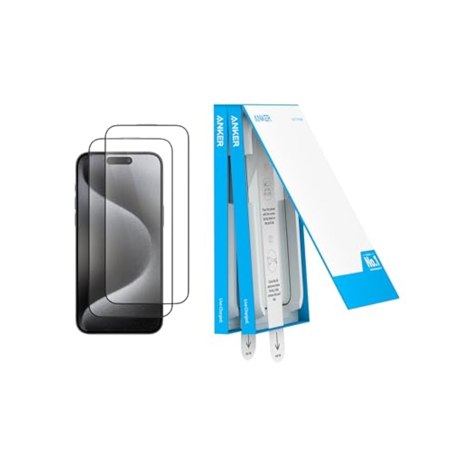 Anker Screen Protector for iPhone 15 Pro Max, Bubble-and-Dust-Free iPhone HD Tempered Glass, Durable and Drop-Proof with 9H Hardness, Easy Installation Exclusively for iPhone 15 Pro Max(2-Pack)