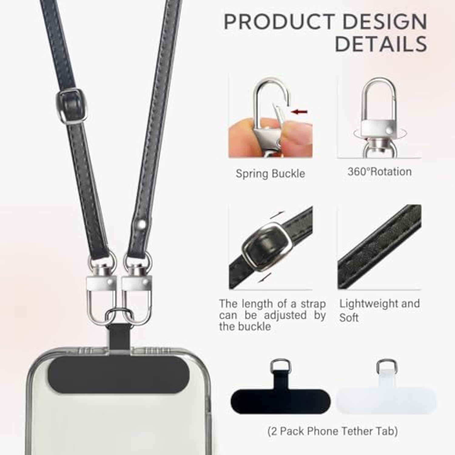 Adjustable Leather Crossbody Phone Strap with Finger Pads for Smartphones