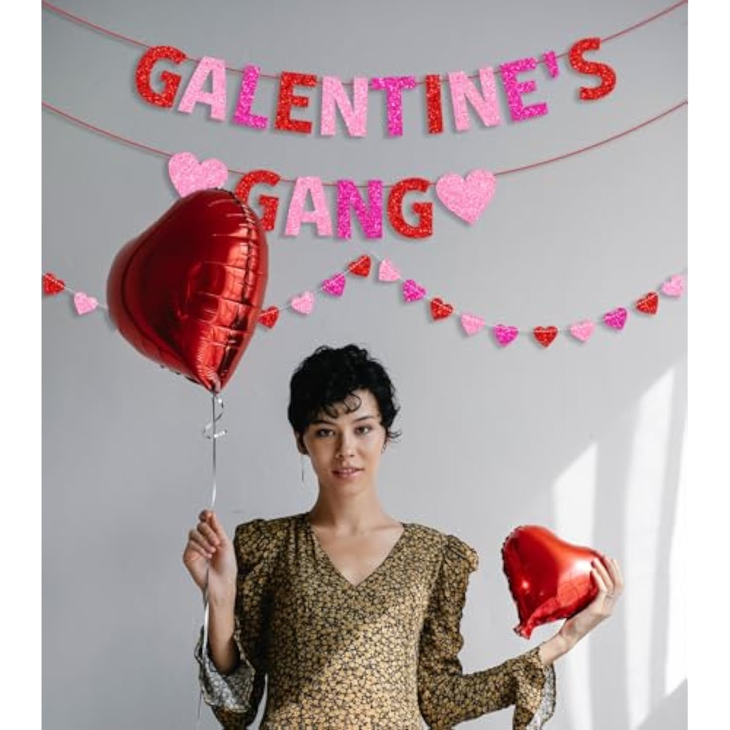 Galentine’S Gang Banner Happy Galentine’S Day Banner Red Pink Glittery Heart Garland Valentines Day Party Decorations Girls Ladies Theme Valentines Day Party Decor Supplies