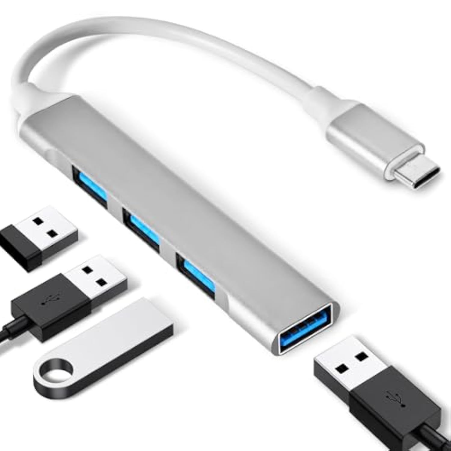 4 Ports Usb C To Usb Hub, Aluminum Type C To Usb A 3.0 Adapter, Plug And Play Usb Extender For Macbook Pro/Air, Laptop, Keyboard And Mouse