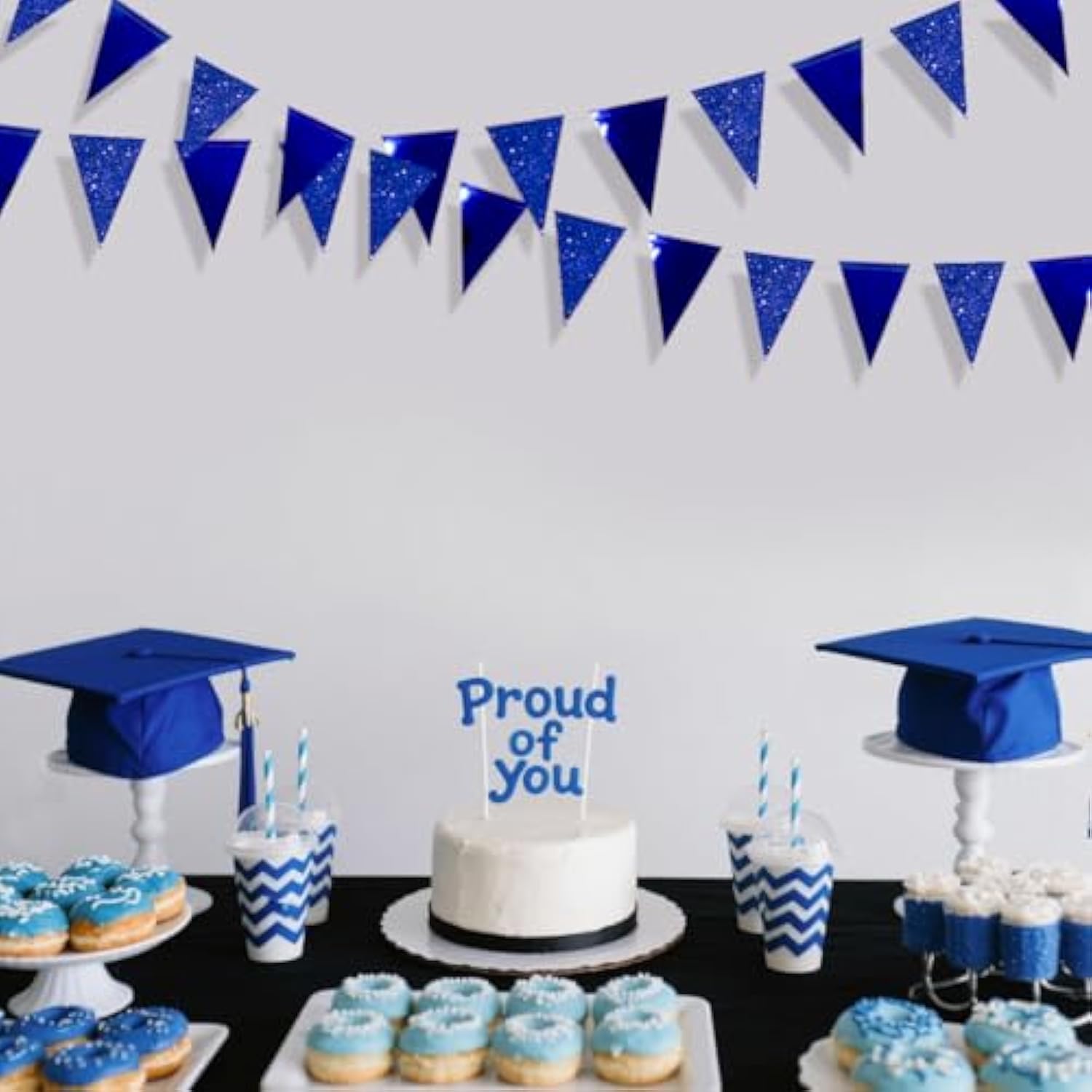 30 Ft Royal Blue Party Decorations Navy Blue Metallic Glitter Paper Triangle Banner Flag Garland Pennant Bunting For Graduation Birthday Wedding Bridal Shower Ahoy Achor Nautical Theme Party Supplies