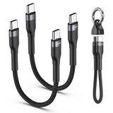 PD 60W Short USB C Cable (2 Pack), Keychain 6 Inch USB C Cable/Nylon Braided Type C to Type C Cables/Fast Charging Cables for 1Phone17/16/15 Series,