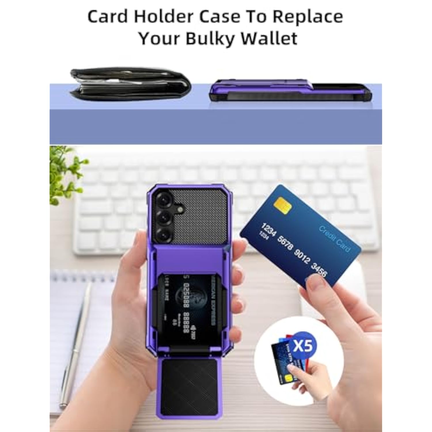 Wallet Case For Samsung Galaxy S25 6.2'' Purple, 3-5 Credit Cards Holder, Slot Flip Cover Back Pocket, Dual Layer Protective Hard Shell+Soft Tpu Rubber Inner, Bumper Armor, Non-Slip, Men Women