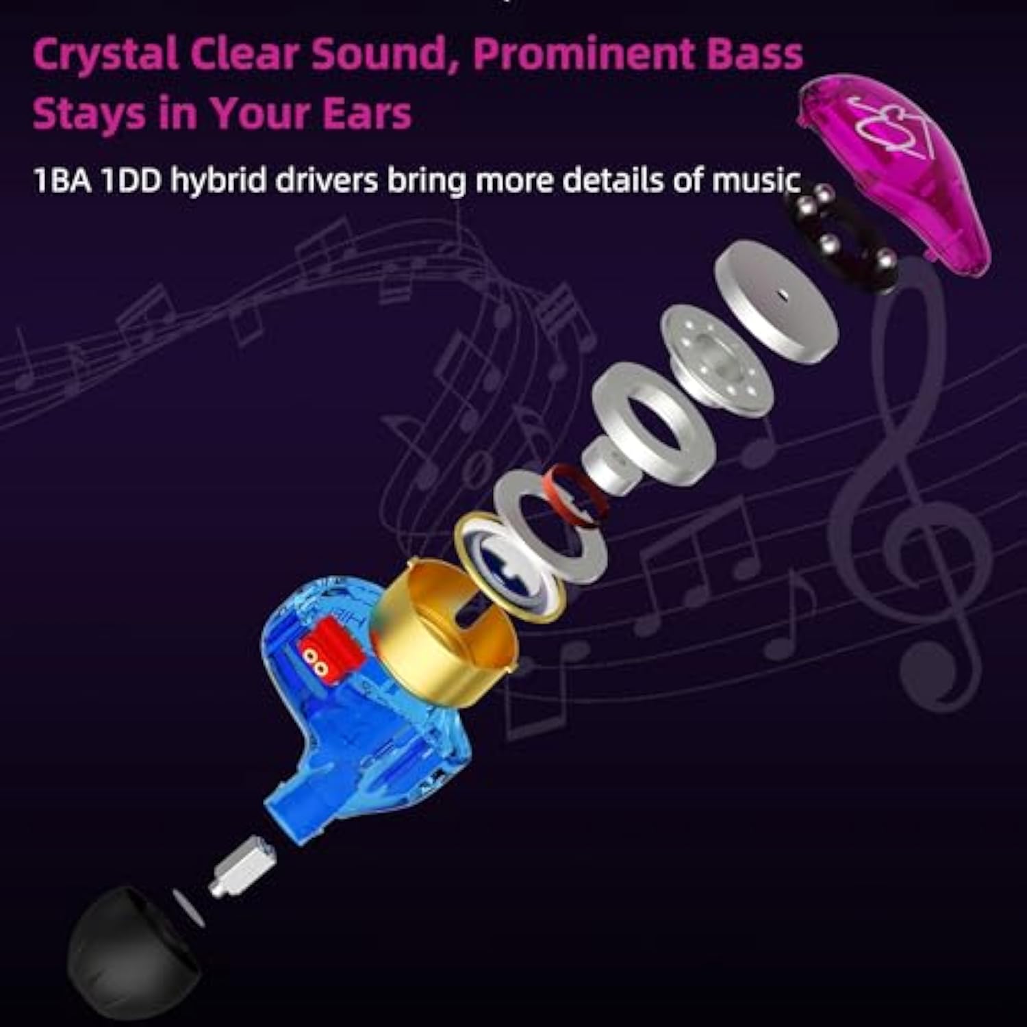 Easy Kz Zst Colorful Hybrid Banlance Armature With Dynamic In-Ear Earphone 1Ba+1Dd Hifi Headset Kz In Ear Monitors Headphones Wired Earbuds Iem Earphones Gaming Earbuds (Colorful Without Mic)