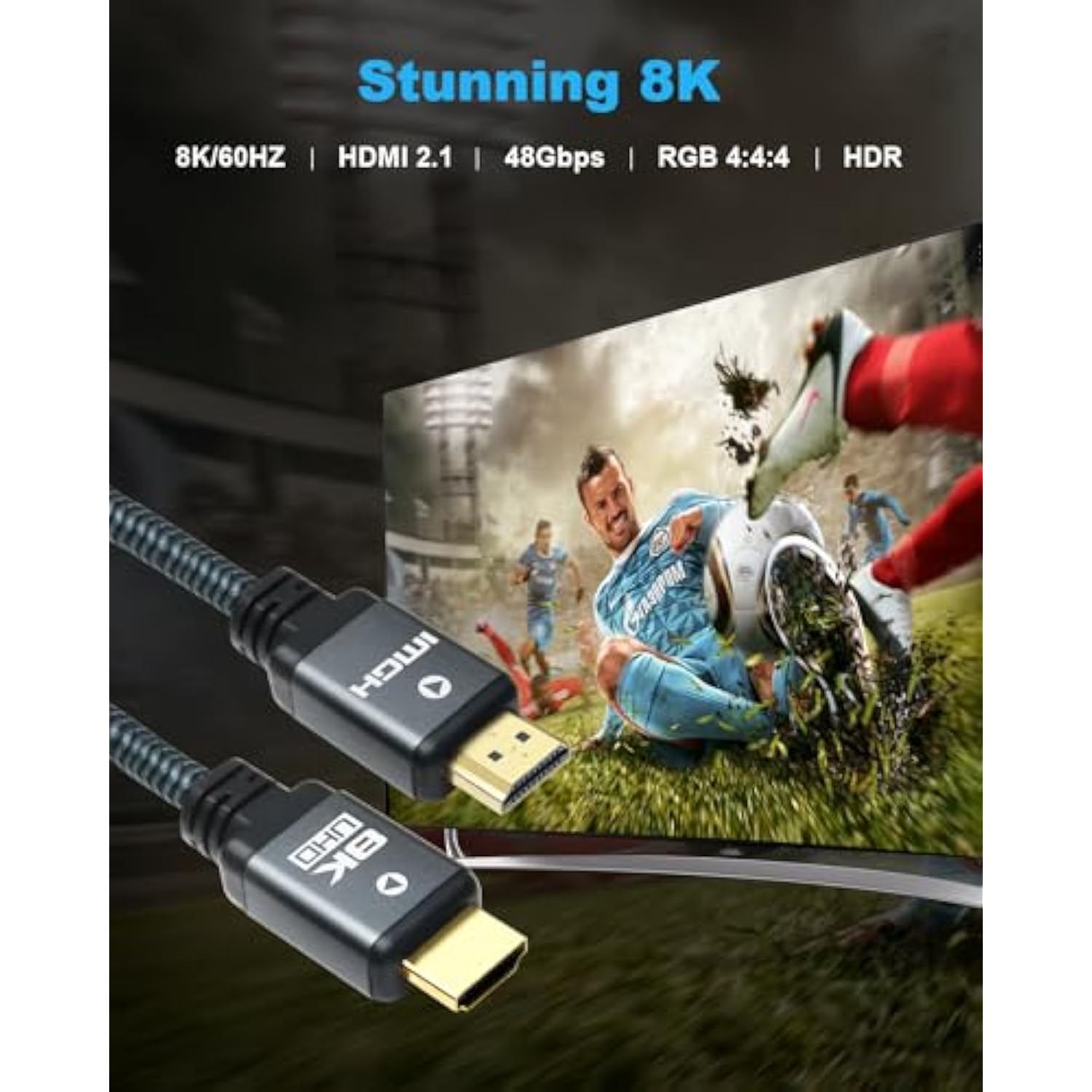 8K Hdmi Cable 6Ft (3 Pack), 48Gbps High Speed Hdmi 2.1 Cable Durable Nylon Bra