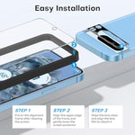 OMOTON for Pixel 8 Pro Screen Protector, 3 Pack for Pixel 8 Pro Tempered Glass, 3 Camera Lens Protector, Fingerprint Sensitivity (6.7 Inch, 2023 Released)