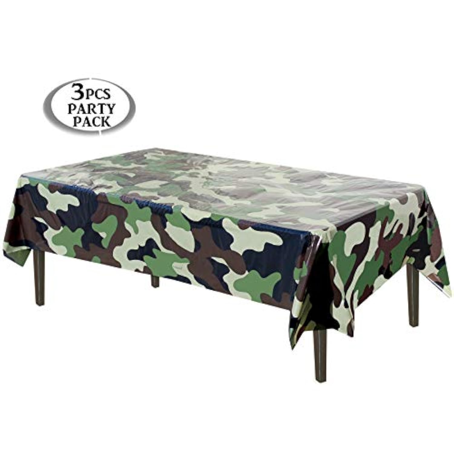 3-Pack Army Camo Plastic Tablecloths – 54" x 102" Military Party Covers for Tables & Decor