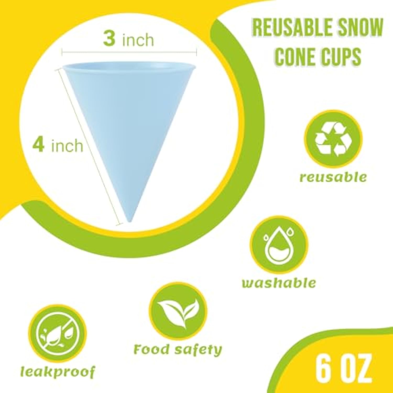 (6-Pack) Reusable Plastic Snow Cone Cups, Compatible With Nostalgia And Cuisinart Snow Cone Machine, Shaved Ice Cups For Syrup, Kid-Friendly, 6Oz