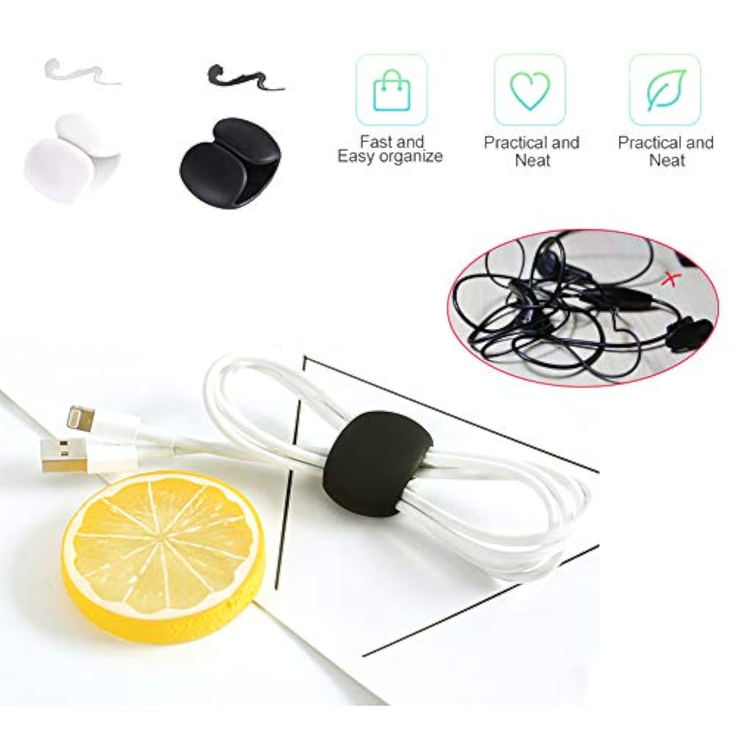 36-Pack Cable Protectors with 2 Desk Clips for iPhone, iPad & USB Cables