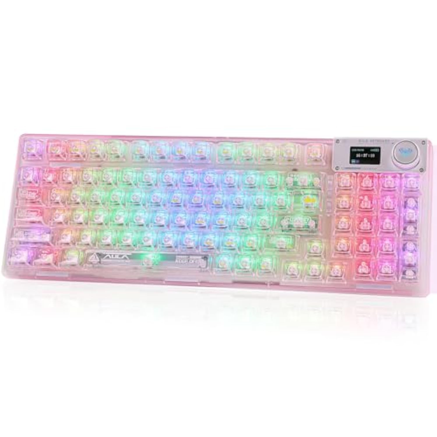 X Aula F98 Pro 95% Hot-Swappable Mechanical Keyboard – Transparent Keycaps, Rgb Backlit Gaming Keyboard, Tri-Mode Bt5.0/2.4G/Usb-C, Oled Display, 4000Mah Battery, Pink