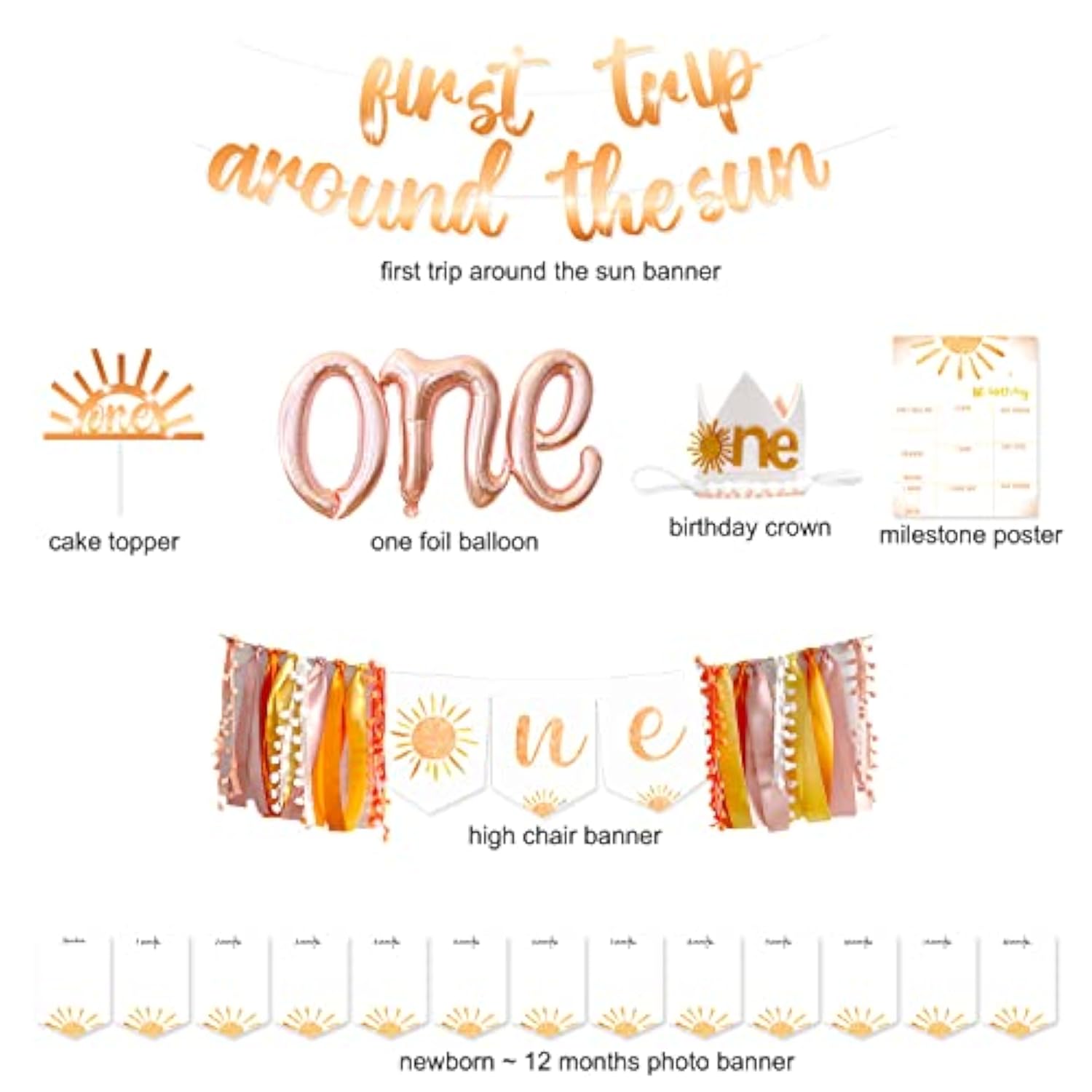First Trip Around The Sun Birthday Decorations, Boho Sun 1St Birthday Decoration, You Are My Sunshine Party Supplies, Muted Sun Dessert Table Backdrop For 1St Birthday Girl, Sun Theme 1St Birthday Party Supplies