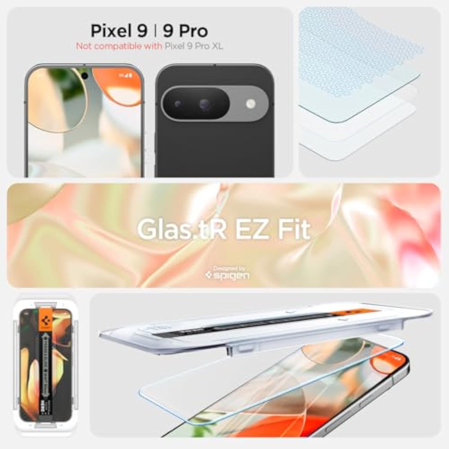 Spigen Tempered Glass Screen Protector [GlasTR EZ FIT] designed for Pixel 9 / Pixel 9 Pro [Case Friendly] - 2 Pack