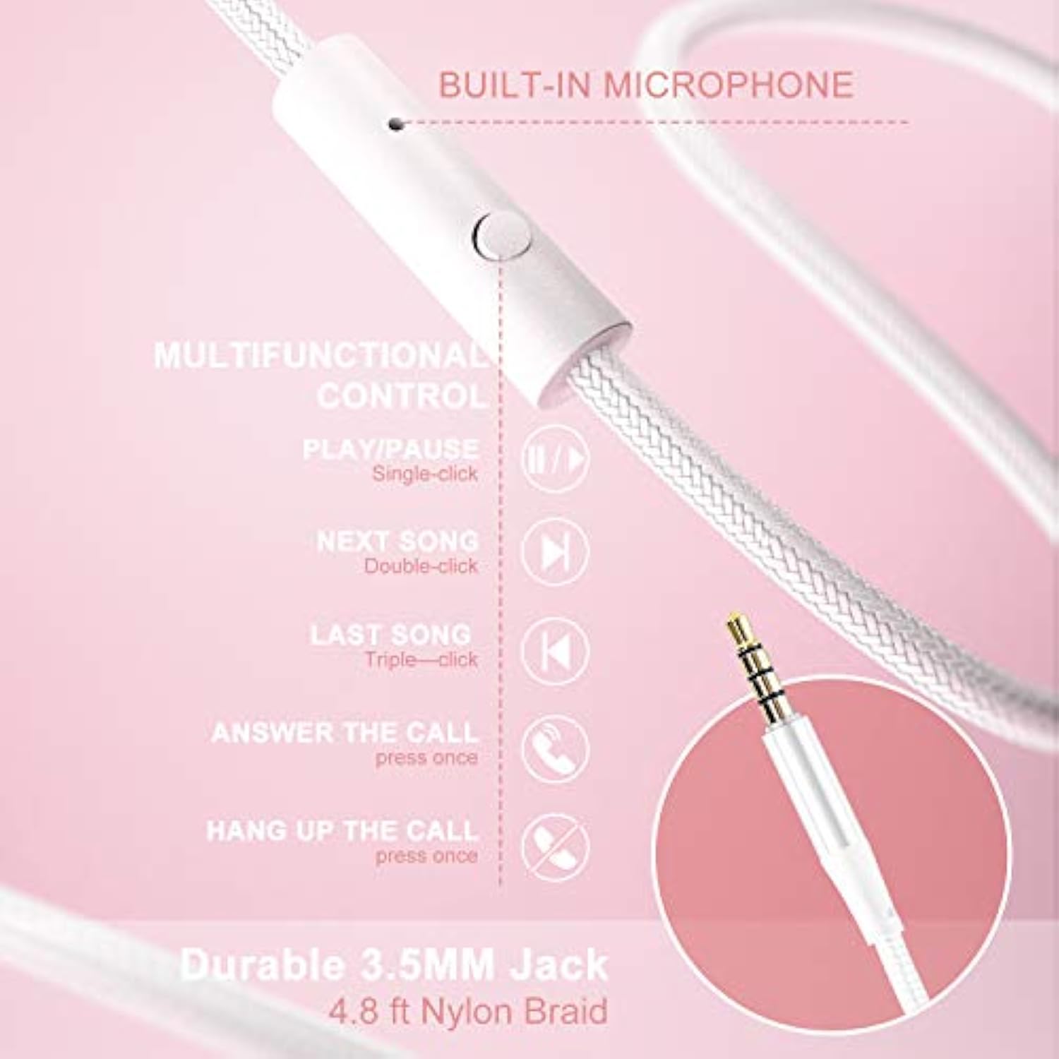 X6 Over-Ear Headphones, Foldable, Stereo Bass, 1.45M Cable, Mic, Pink