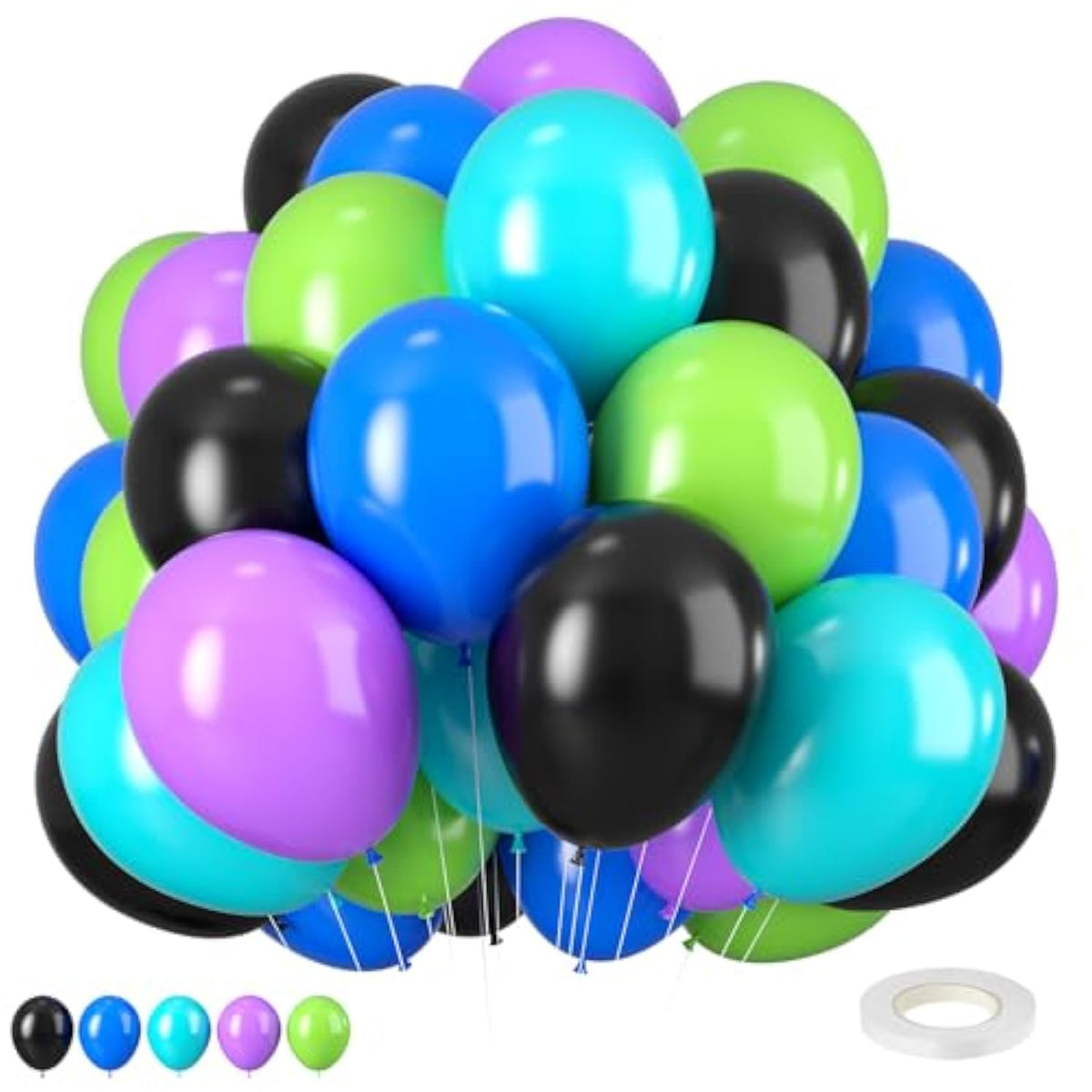 Green Purple Teal Balloons, 12 Inch Green Purple Teal Blue Black Balloons For Boys Girls Monsters Theme Birthday Party Baby Shower Wedding Bridal Shower Decorations