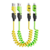 4 In 1 Spring Fast Charging Cable (2Pack), 65W Usb-C Pd Multi Fast Charging, 1.2M/4Ft Coiled Retractable Cable For Iphone Samsung Laptop - Yellow+Green