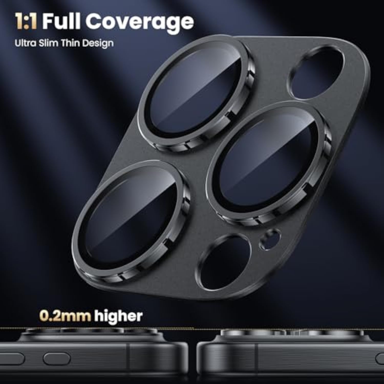 For Iphone 16 Pro/Iphone 16 Pro Max Camera Lens Protector, [Military Grade Shatterproof] [Strong Adsorption] Metal Aluminum Alloy Tempered Glass Camera Screen Protector, Black Titanium