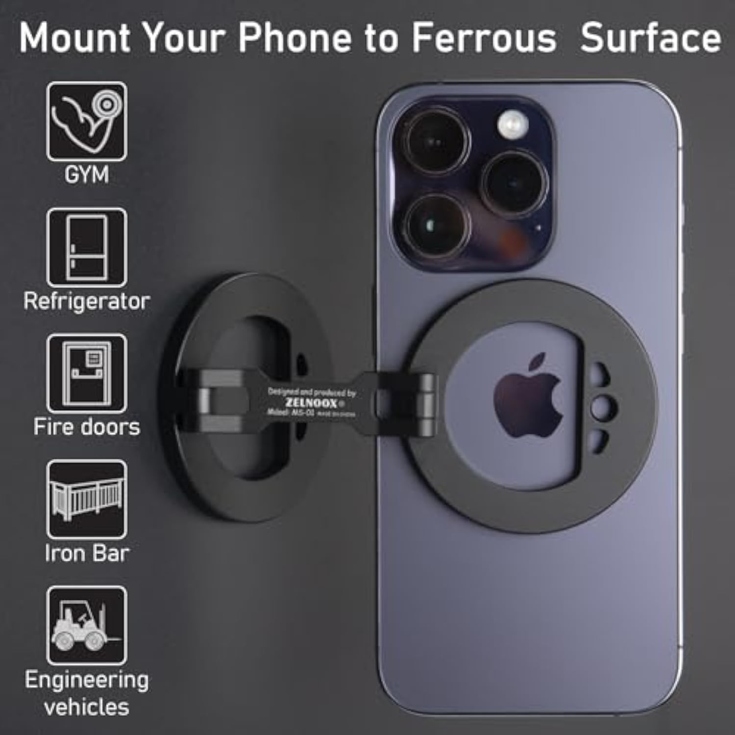 Double Magnetic Ring Phone Holder – Attach To Any Iron Surface | 1/4" Screw Hole | Compatible With 16/15/14/13/12 Pro Max Series & Magsafe Cases (Ms-01-Black)