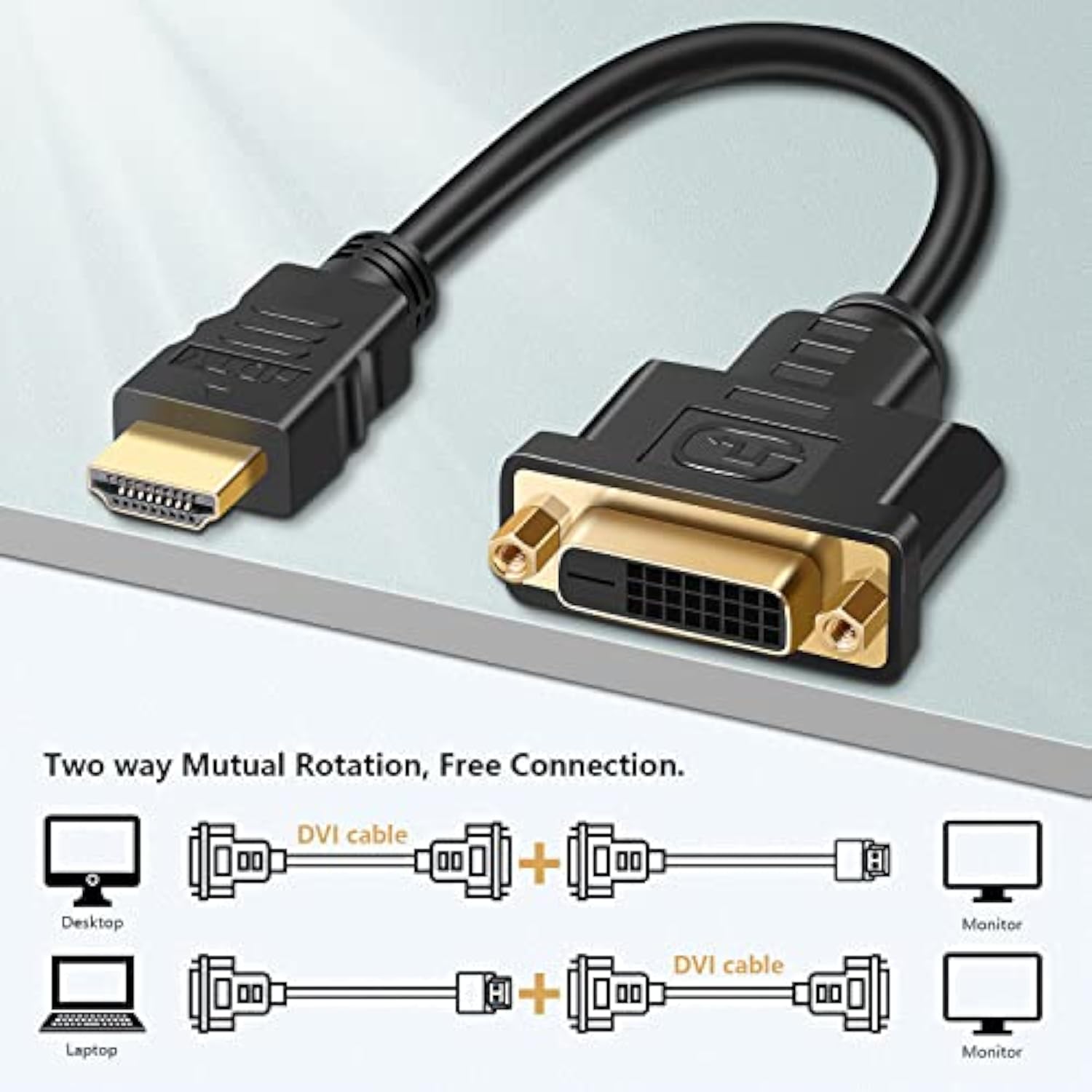 Hdmi To Dvi Adapter Cable, Bi-Directional Hdmi Male To Dvi-D (24+1) Female Con