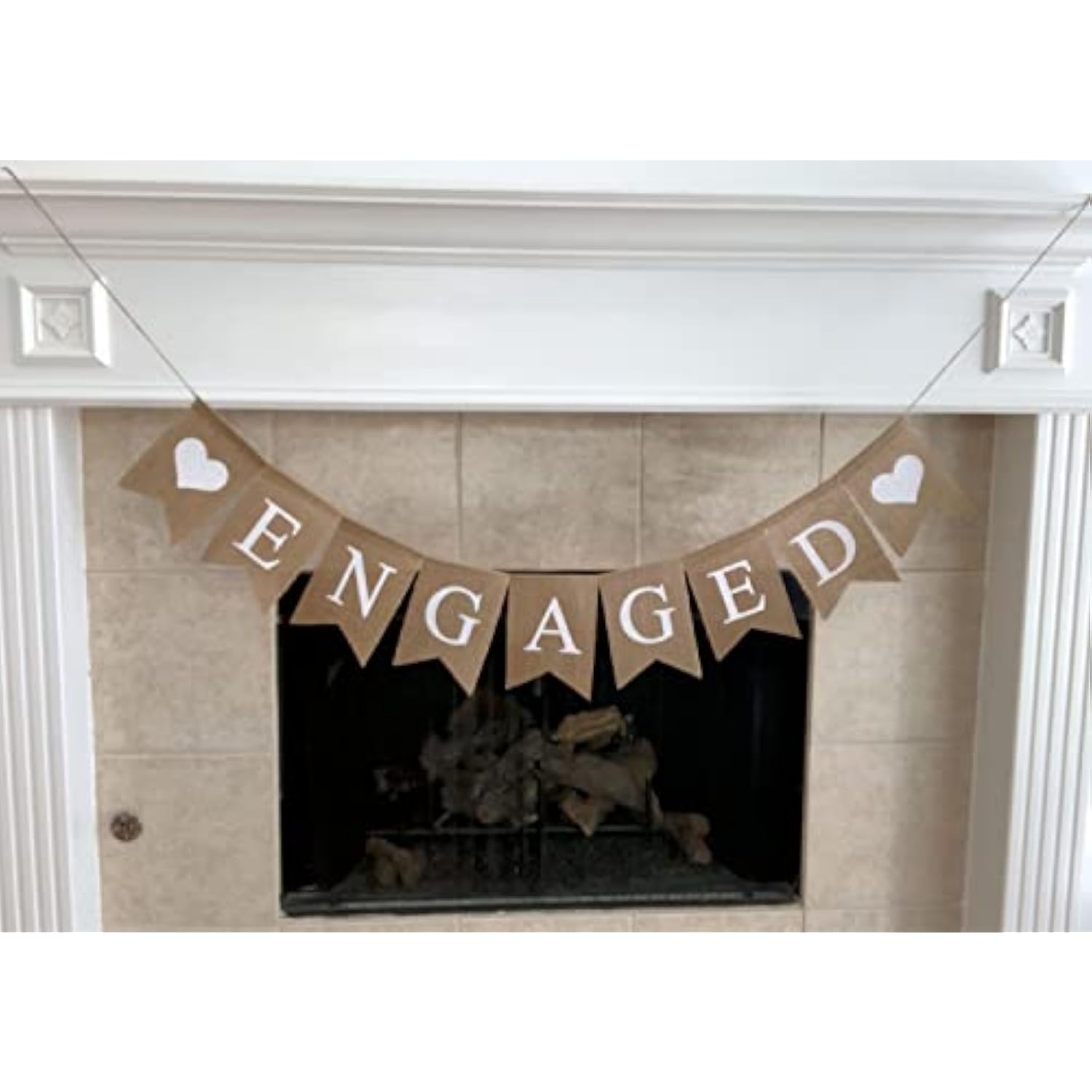 Engaged Burlap Banner – Rustic Engagement Party Garland, Pre-Strung 9-Piece Pennants, 5×7? Wedding & Bridal Shower Decorations, Photo Backdrop Props