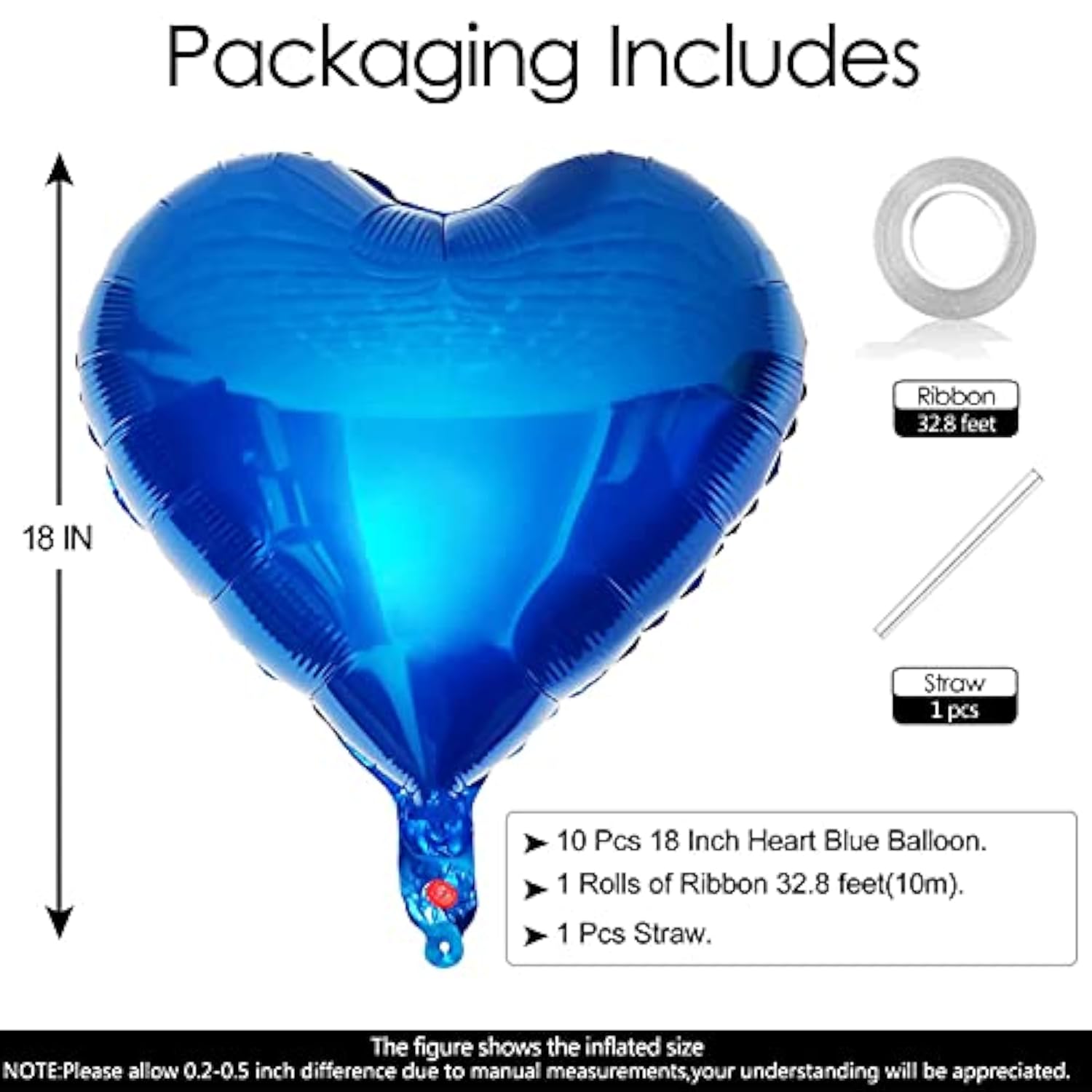 10Pcs Blue Foil Heart Shaped Balloons 18 Inch Heart Mylar Balloons For