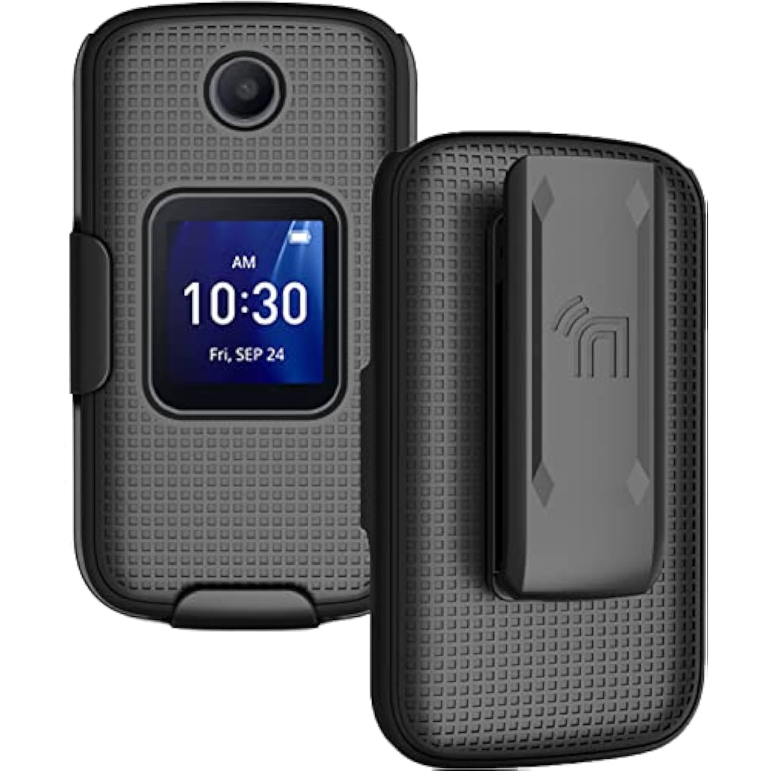 Case with Clip for Go Flip 4 / TCL FLIP Pro Phone, Nakedcellphone Slim Hard Shell Cover and [Rotating/Ratchet] Belt Hip Holster Holder Combo for Alcatel 4056W, 4056L, 4056Z, 4056V - Black