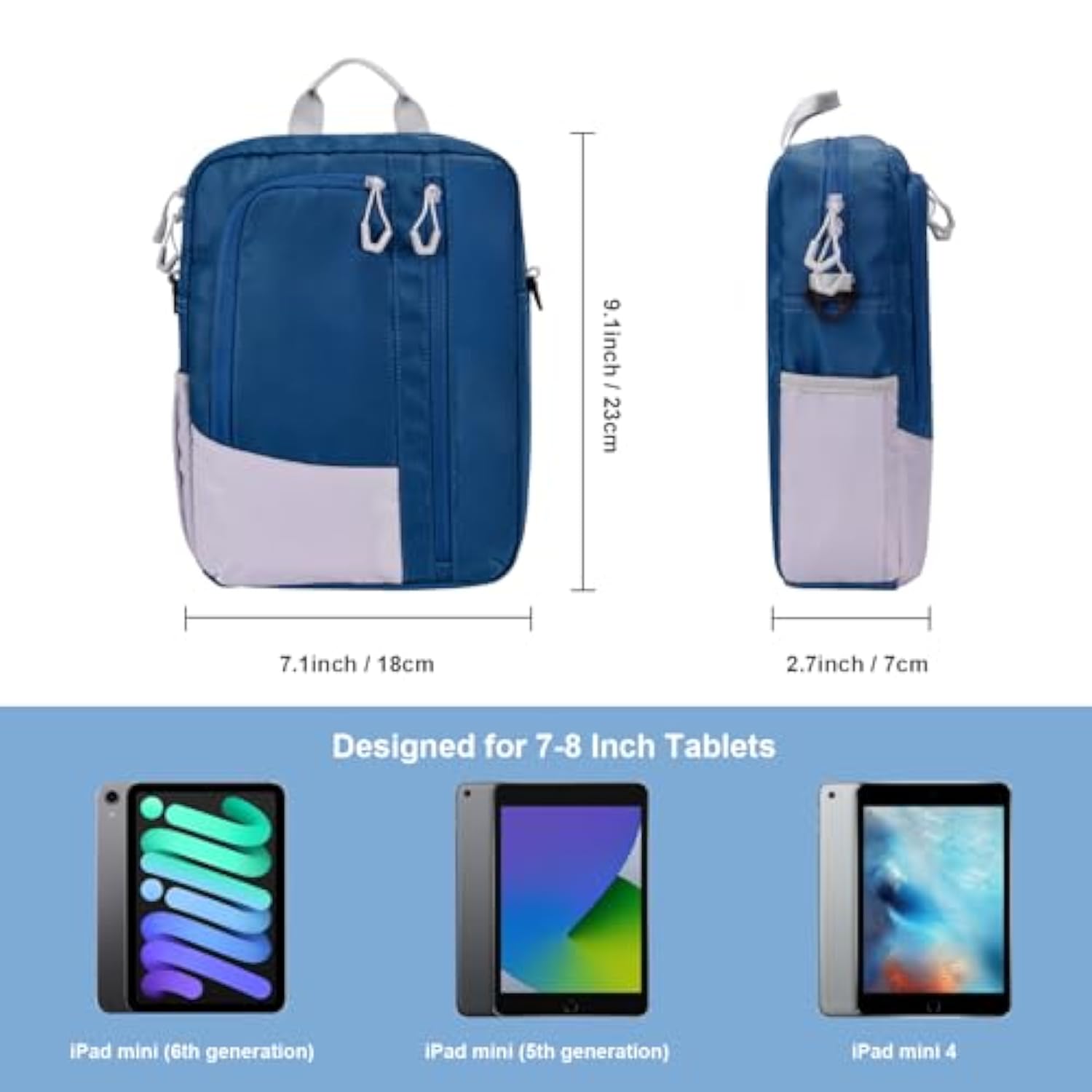 7-8 Inch Tablet Sleeve Bag With Shoulder Strap, Carrying Case For Ipad Mini 7/6, Samsung Tab A7 Lite/A 8.0, Fire Hd 8, Phone, Wallet (Bluish Green)