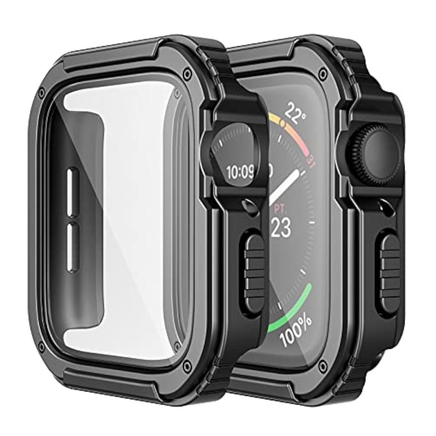 2 Pack Rugged Case Compatible For Apple Watch 44Mm Series Se/6/5/4 With Tempered Glass Screen Protector, Military All Around Hard Tpu Protective Cover Case Shockproof Bumper For Iwatch Men 44Mm