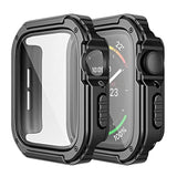 2 Pack Rugged Case Compatible For Apple Watch 44Mm Series Se/6/5/4 With Tempered Glass Screen Protector, Military All Around Hard Tpu Protective Cover Case Shockproof Bumper For Iwatch Men 44Mm