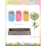 Mason Jar Spring Easter Table Decor, Centerpieces For Tables With Pastel Easter Eggs And Berries, Farmhouse Wood Tray, 22 Pcs Easter Spring Decorations Indoor For Home Office Table