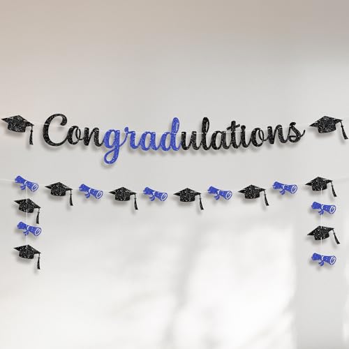 Glitter Blue and Black Congratulations Banner 10 Feet