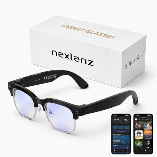 AI Smart Camera Glasses with Blue Light Lenses, 8MP Hands-Free POV Photo & Video Recording, Object Recognition & Translation, Open-Ear Bluetooth