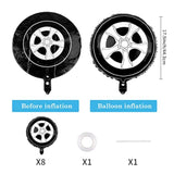 8Pcs Tire Balloons 18 Inch Race Car Garland Kit - Large Black Foil Wheels For Classic Car Party Decorations, Boys Kids Truck Theme Birthday Party Supplies