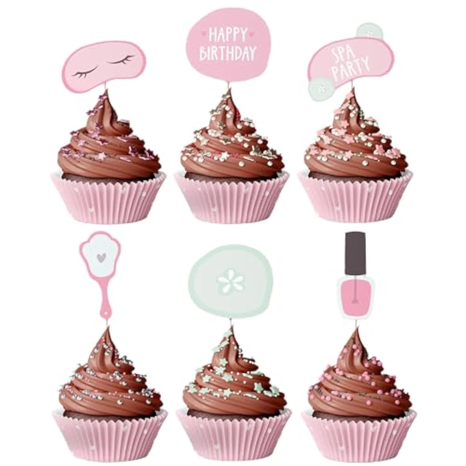 Spa Party Cupcake Toppers | Set Of 24 | Spa Party Supplies For Girls - Cupcake Decorations & Cake Toppers For Girls Makeup Or Slumber Birthday Celebration
