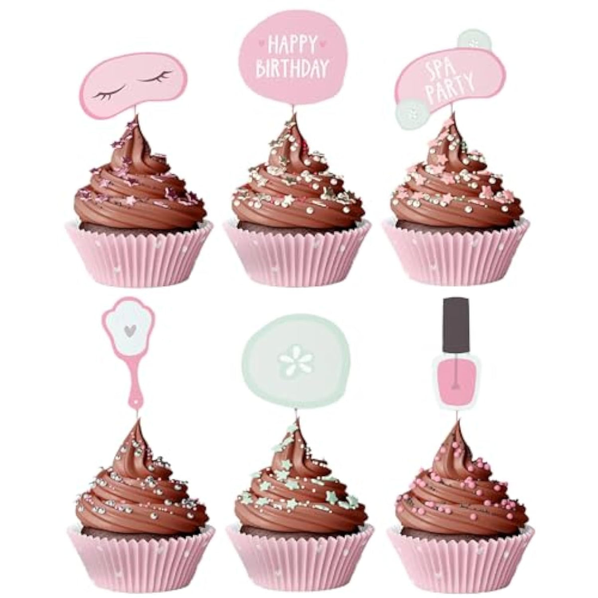 Spa Party Cupcake Toppers | Set Of 24 | Spa Party Supplies For Girls - Cupcake Decorations & Cake Toppers For Girls Makeup Or Slumber Birthday Celebration